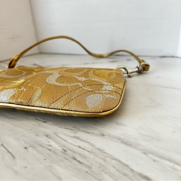 Coach Wristlet Zip Closure Gold And Silver Tone Treads Pink Lined - Picture 6 of 8